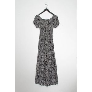 Lange dames jurk Wilma gebloemd motief zwart wit Maat M/L strandjurk