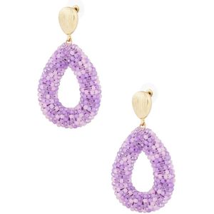 Oorbellen - Yehwang - Goud - Paars - Kralen - Statement oorbellen - Stainless steel sieraden