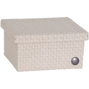 Opbergbox beige/champagne met deksel – stevige kunststof mand – decoratieve opbergdoos voor woonkamer, slaapkamer en kantoor - Handed By Cube Basket small