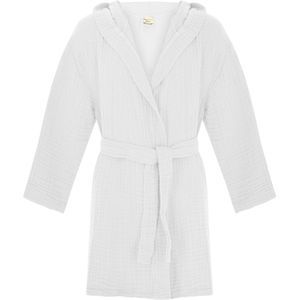 Badjas kind met capuchon | Mouesseline 100% katoen | kinderbadjas voor jongens en meisjes | Douche & Zwembad & Strand | Wit 1/2 jaar
