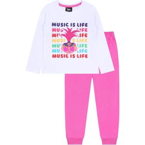 Witte en roze meisjespyjama met lange mouwen van TROLLS