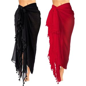 Green Glow - Strand Sarong Cover Up Wrap met Kwastjes voor Dames XL, Zwart Rood - Strandkleding, Vrouwen, Pareo.