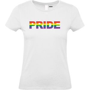 Dames T-shirt PRIDE Regenboog | Gay pride shirt kleding | Regenboog kleuren | LGBTQ | Wit dames | maat L