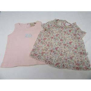 noukie's , meisje, topje rose + blouse gebloemd , zonder mouw , 1 jaar 74