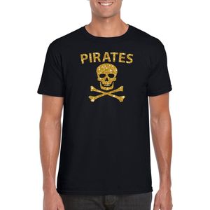 Piraten shirt / foute party verkleed t-shirt - goud glitter zwart - heren - piraten verkleedkleding / outfit L
