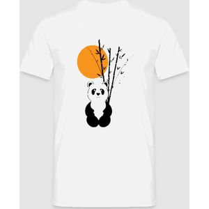 T-shirt 100 % katoen kleur wit Panda bij bamboe Maat S