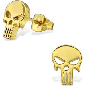 Aramat Jewels - Doodshoofd Serie - Oorbellen - Skull - 10mm - Stoer - Punisher - Goudkleurig - Staal - Heren - Cadeau tip - Feestdagen - oorknopjes - RVS