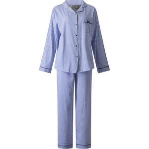 Lunatex - dames pyjama 124239 met doorknoop - 100% katoen - blauw met wit- maat M