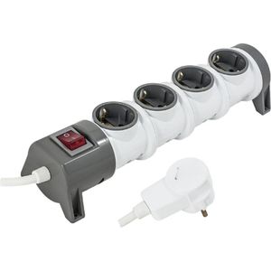 Schuko Stekkerdoos met Schakelaar en Overspanningsbeveiliging – 4-Voudig – 1,5m of 3m Kabel – Zwart of Wit