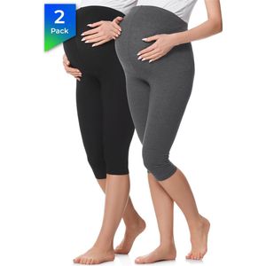 Be Mammy Dames Leggings - Zwangerschapskleding - Capri - Katoen - BE-BE20-229-LE-2P - 2Pack - Zwart/Donkermelange - S