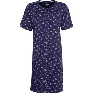 Medaillon Dames Nachthemd - Polo Sluiting - Katoen - Blauw - Maat S