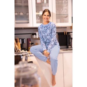 Blauwe badstof pyjama paisley Hajo - Blauw - Maat - 36/38