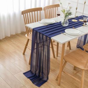 chiffon tafelloper - decoratief - feestelijk donkerblauw organza tafelloper - decoratief - feestelijk tule stof 3m x 70cm dekostoff