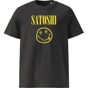 Satoshi Smiley - Jack Dorsey Edition - Unisex - 100% Biologisch Katoen - Donker Grijs - Maat M | Bitcoin cadeau| Crypto cadeau| Bitcoin T-shirt| Crypto T-shirt| Crypto Shirt| Bitcoin Shirt| Bitcoin Merch|Crypto Merch|Bitcoin Kleding