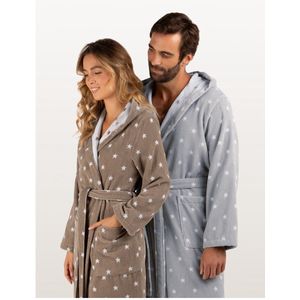 Badjas met Capuchon Velours Pure Stars maat S lichtgrijs col 3235