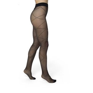 Bonnie Doon Dames Ruiten Panty 20 Denier Zwart maat S/M - Glitters - Chique Panty - Glitter Ruit Dessin - Brede Boord - Comfort - Ruitjes - Diamant - Geruite Print - Lurex Rhombus Tights - Feestelijk - Black - BP201903.141