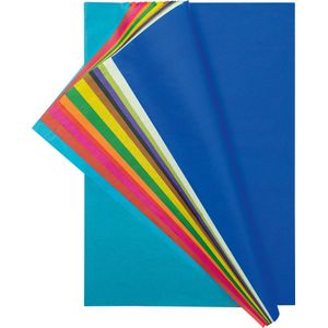 Folia zijdepapier geassorteerde kleuren: donkerblauw, wit, lichtgroen, paars, zwart, bruin, geel, groe... 50 stuks