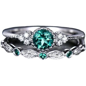 Ringen dames zilver kleurig staal - Ring met groene steen (set) - Ring met steen dames - Ring maat 18 zilver kleurig staal - Maat 57 ring dames ringen set van 2 - Groen