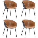 Bronx71® Industriële eetkamerstoel Sara cognac/zwart PU leer - Eetkamerstoelen set van 4