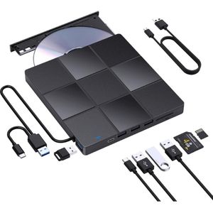 External CD-DVD Drive Brander USB 3.0 - LMEN Portable Externe CD DVD+RW Speler Writer - SD/TF Card Reader - External DVD ROM-Station Voor Mac OS - Laptop - PC Windows 11/10/8/7/XP/Vista/Linux - Zwart