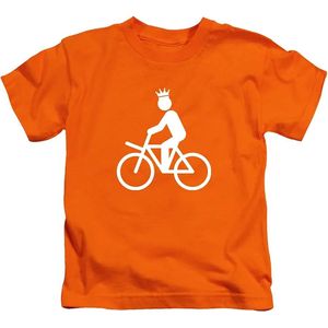Koning op de fiets Koningsdag - T-Shirt Kinderen - Oranje - Maat 158_164