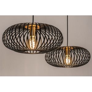 Lumidora Hanglamp 74246 - 2 Lichts - E27 - Zwart - Messing - Metaal