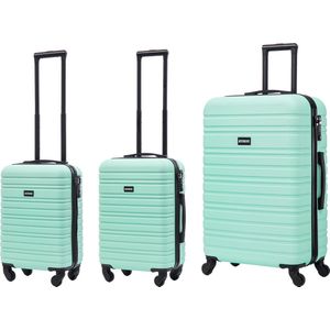 BlockTravel kofferset 3 delig ABS ruimbagage en handbagage 29 39 en 74 liter - inbouw TSA slot - mint groen