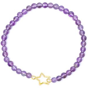 Armband amethist elastisch met ster bedel