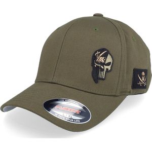 Hatstore- Pirate Army Skull Olive Wooly Combed Flexfit - Army Head Cap