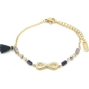 Armband Dames - Infinity - RVS - Verstelbaar 17-21 cm - Goudkleurig en Zwart
