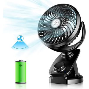 Verbeterde Clipventilator met 5000 mAh Batterij 2-in-1 Tafel Ventilator Auto-Oscillerend Stil Traploze Snelheid USB-Oplaadbaar Draagbaar voor Kantoor en Camping Ø145 cm Auto Ventilator