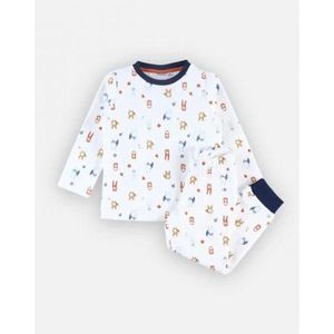 Noukie's - Pyjama - Jongen - Creme - Velour - dier all over 3 jaar 98