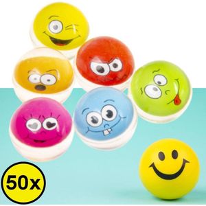 Decopatent® Uitdeelcadeaus 50 STUKS Vrolijke Smiley Stuiterballen Ø3.2 Cm - Traktatie Uitdeelcadeautjes voor kinderen - Speelgoed