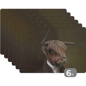Placemat - Placemats kunststof - Oude meesters - Schotse hooglander - Pak - 45x30 cm - 6 stuks - Hittebestendig - Anti-Slip - Onderlegger - Afneembaar
