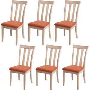 Set van 6 eetkamerstoelen MCW-G46, keukenstoel Stoel, stof/textiel massief hout ~ naturelkleurig frame, oranje