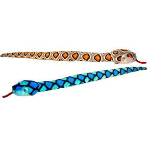 Keel Toys Slangen - 2 stuks - pluche - bruin-blauw - knuffel dier - 100 cm
