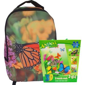 Rugzak Vlinder met grote 3 delige 3d vlinder puzzels, kinder set, school rugtas met 3d puzzels speelgoed
