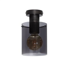 DMQ Elmira Plafondlamp Zwart Smoke Glas - Echt Rookglas - Plafonnière smoke glass - E27