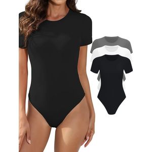 Nivard Bodysuit Dames - Jumpsuit - Corrigerend Ondergoed - Body plunge - Lingerie - Setje Vrouwen - 3 Pcs - Zwart/Wit/Grijs - Maat L
