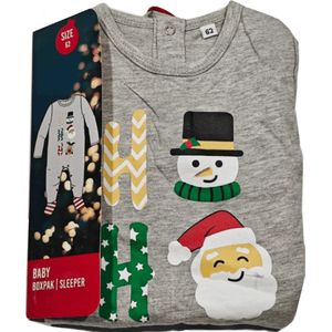 Baby Boxpak met Kerstprint | Maat 62 | Grijs | Lange Mouwen | Comfortabele Kerst Onesie met Voetjes | Sneeuwman, Kerstman & Rendier