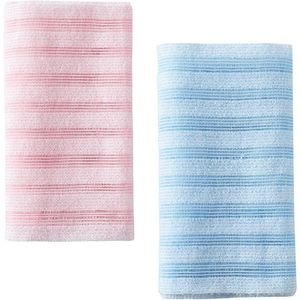 Douchedoek - 2-delig exfoliërend washandje - schoonheidshuid badwasdoek - diepe exfoliërende handdoek - Japans washandje - rugwasmachine voor douche - lichaamsreiniging en massage (blauw + roze)