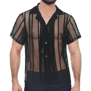 Korte Mouwen Kanten Shirt voor Heren - Casual Transparant Zomer T-shirt