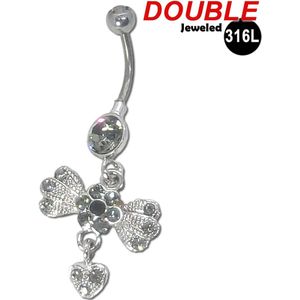 Navelpiercing - Wings met Hartje - Chirurgisch staal - CZ Zirconia steen - Double Jeweled