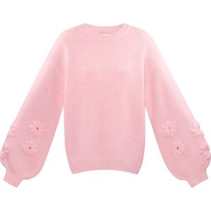 Lovely floral touch trui - nieuwe collectie - herfst/winter - gebreid - bloemen - pofmouwen - dames - roze - maat S/M