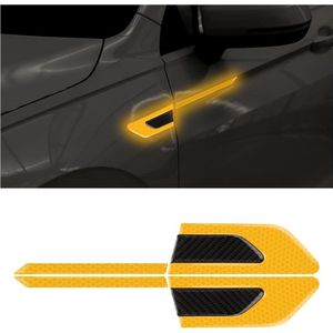 Auto Reflecterende Stickers Koolstofvezel 3D - 2 Stuks Geel - Hoge Intensiteit Nachtzicht - Autospatbordstrips Veiligheidswaarschuwing .