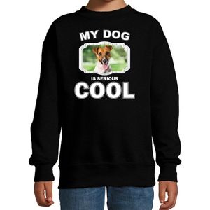 Jack russel honden trui / sweater my dog is serious cool zwart - kinderen - Jack russel terriers liefhebber cadeau sweaters - kinderkleding / kleding 122/128