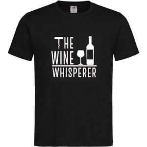 T-shirt Unisex Volwassenen Grappig Tekst ""The Wine Whisperer"" Op Voorkant | korte mouw | Zwart/wit | maat XL