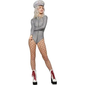 Fever - Miss Whiplash Disco Holographic Bodysuit - M - Zwart/Wit