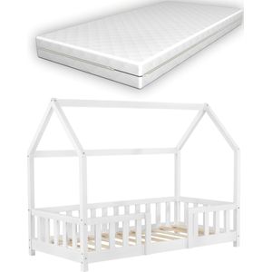 Kinderbed Sisimiut met uitvalbeveiliging en matras 80x160 wit