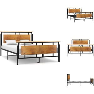 vidaXL Metalen Bedframe - Zwart - 208.5 x 149.5 x 90 cm - Massief eikenhout - gepoedercoat metaal en MDF - Bed